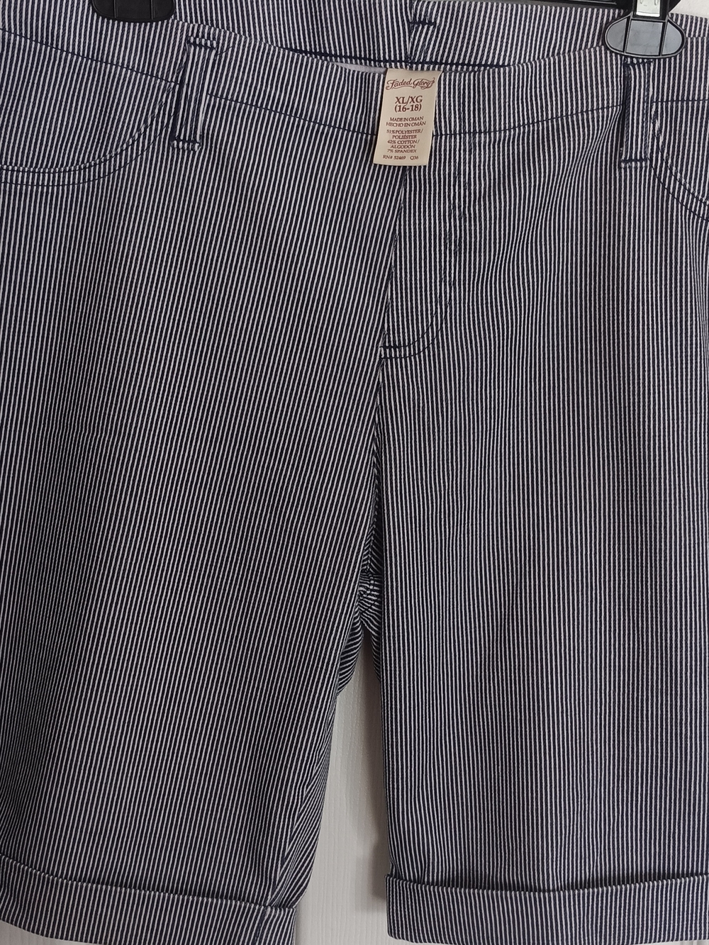 Faded Glory Striped Roll-Cuff Bermuda Shorts - Navy & White